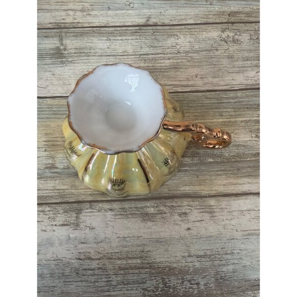 Royal Sealy Lusterware Footed Teacup & Reticulated Saucer Set Japan Yellow - Picture 12 of 13